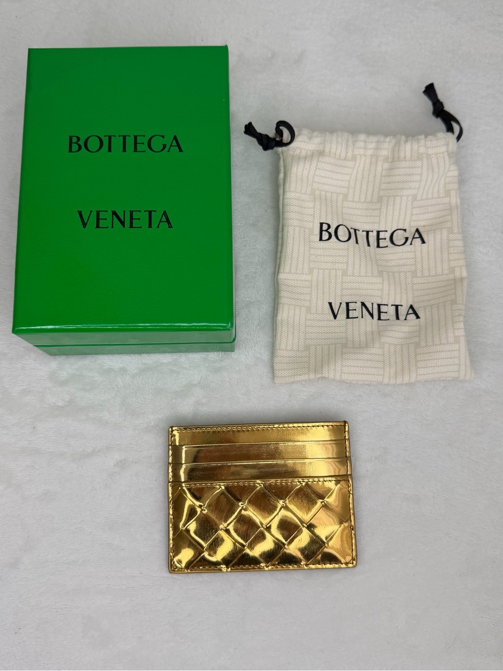 Bottega Veneta Metallic Gold Intrecciato Card Holder